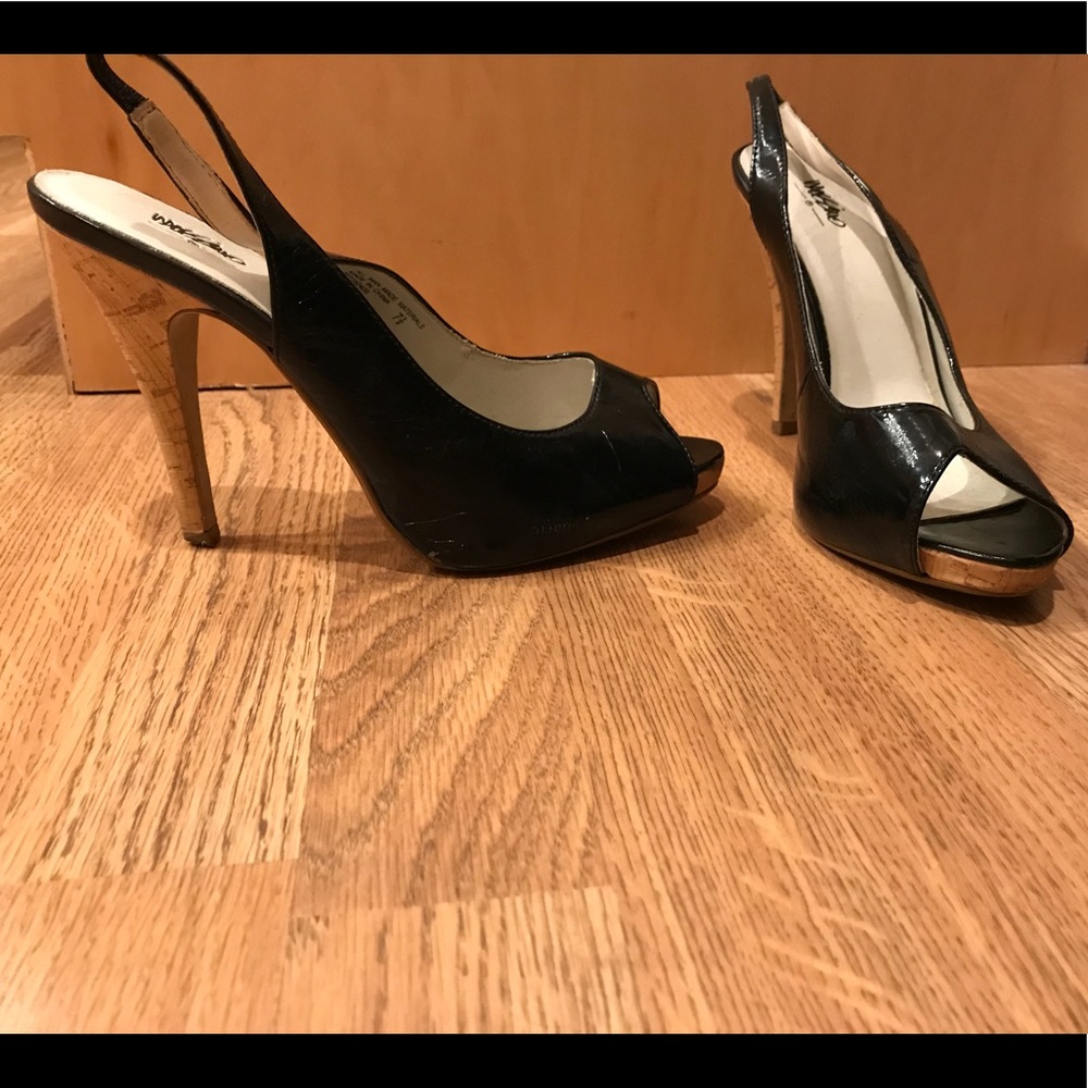 Black sling-back peep toe cork heels